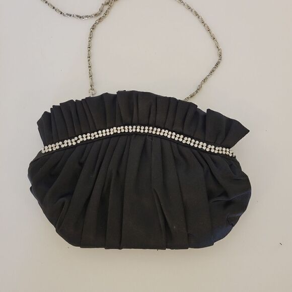 Purse / clutch black with silver chain & polyester strap Pre-owned unbranded - Picture 1 of 3